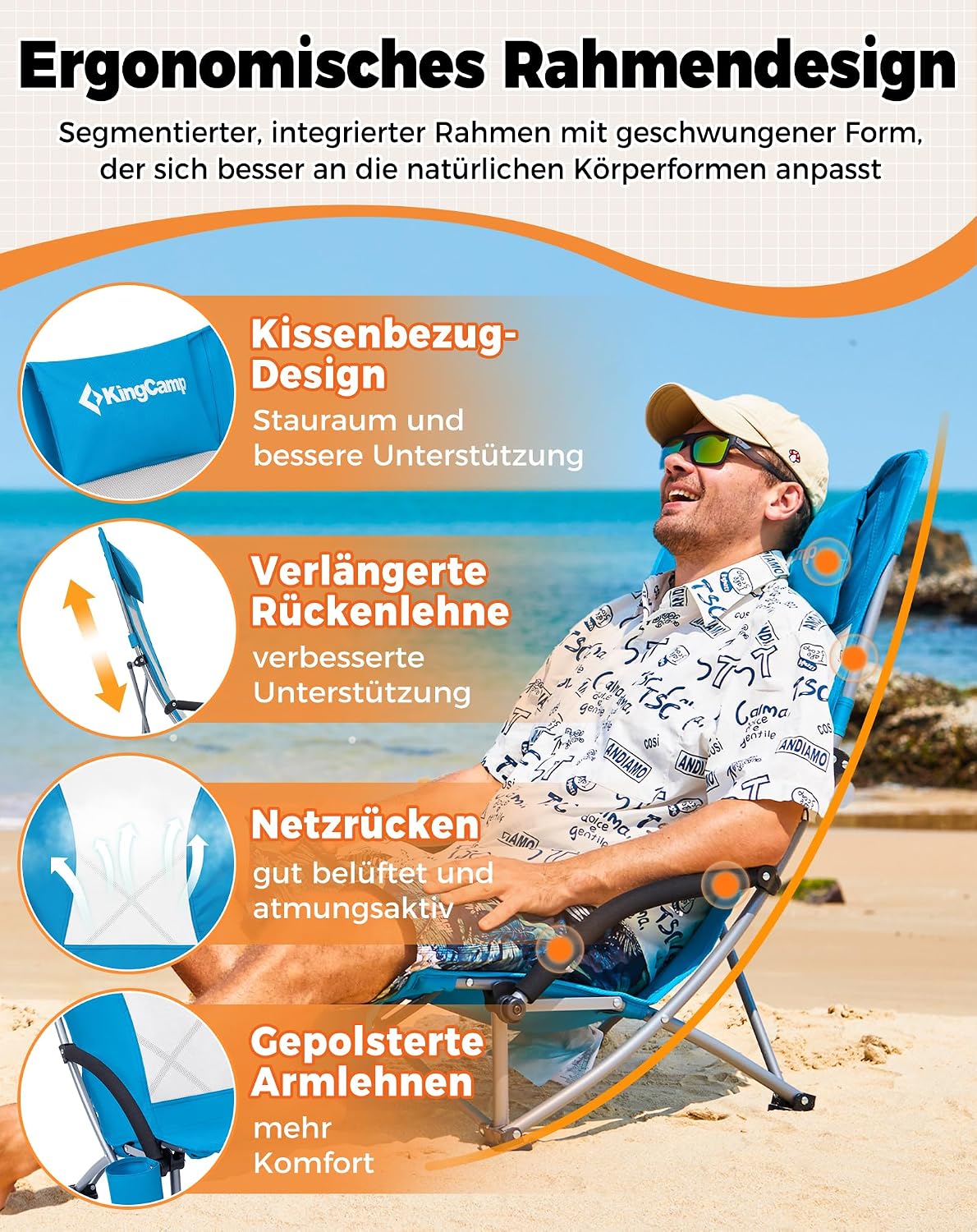 Thumbnail 4 de KingCamp Strandstuhl Faltbar mit verstärktem Rahmen – Stabiler Begleiter für Strand, Camping und Festival