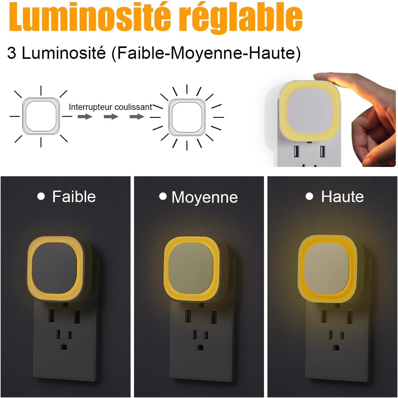Thumbnail 1 de YUNLEX 2 Pcs Veilleuses LED Automatiques avec capteur crépusculaire – 3 niveaux de luminosité