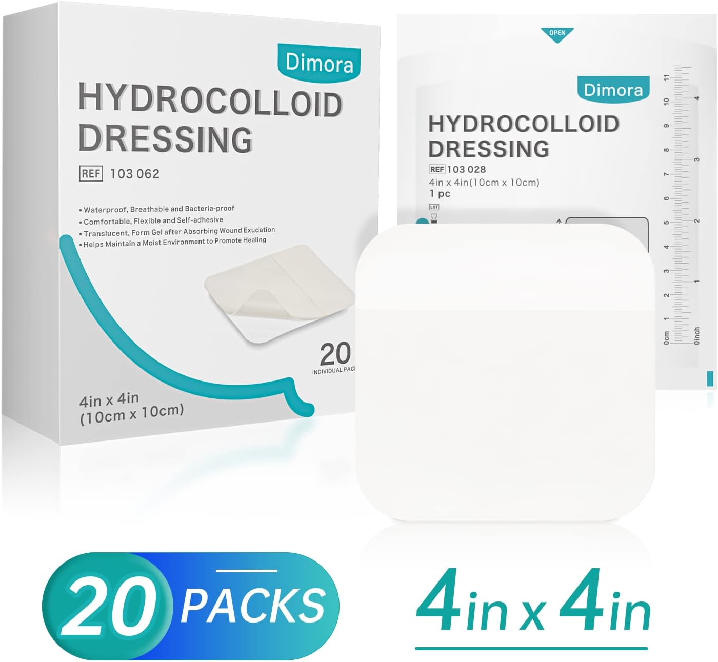Detalle 2 de Dimora 20 Pack Hydrocolloid Wound Dressing, Ultra Thin 4" x 4" Large Patch