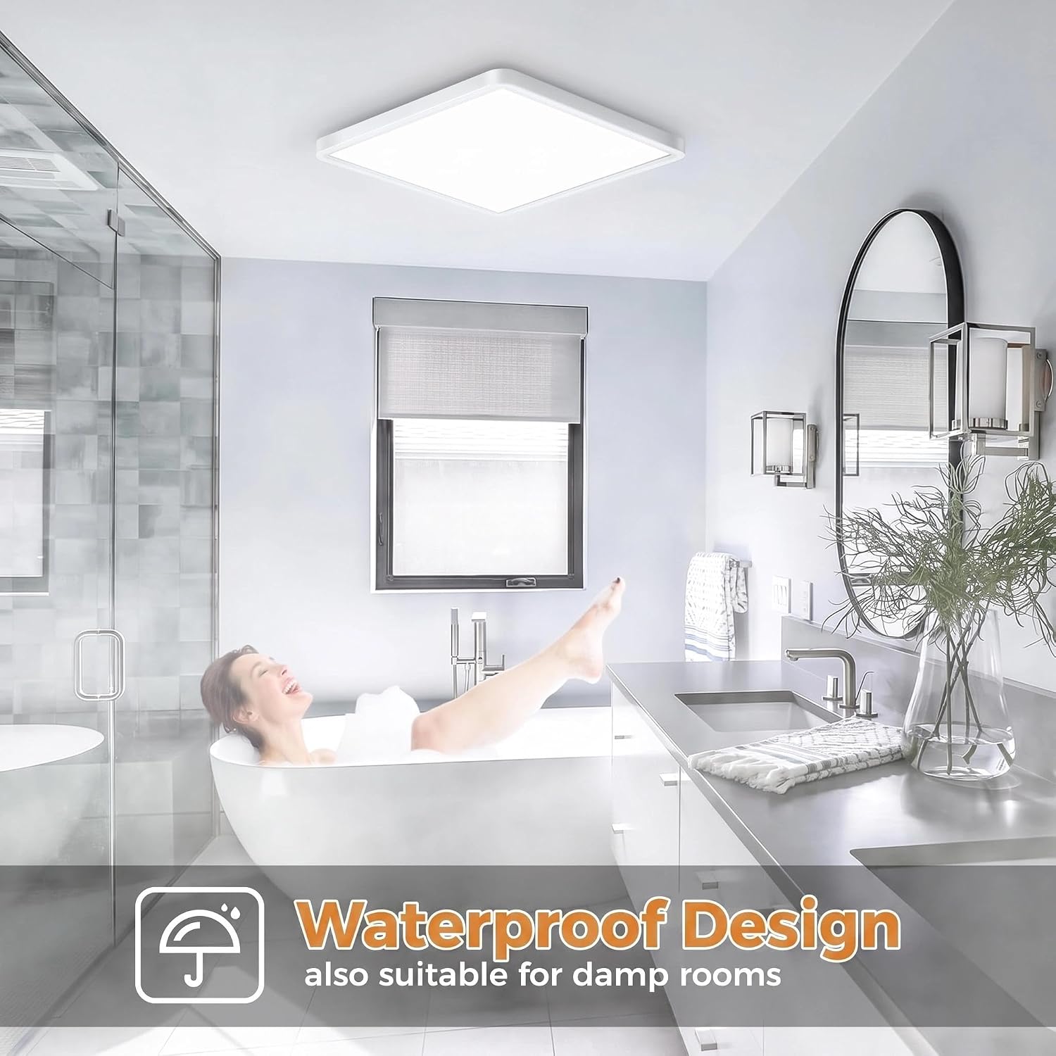 Detalle de slochi 2Pack LED Ceiling Light (IP54) 3 colour temperatures 3000K/4000K/6500K, slim square bathroom & utility light