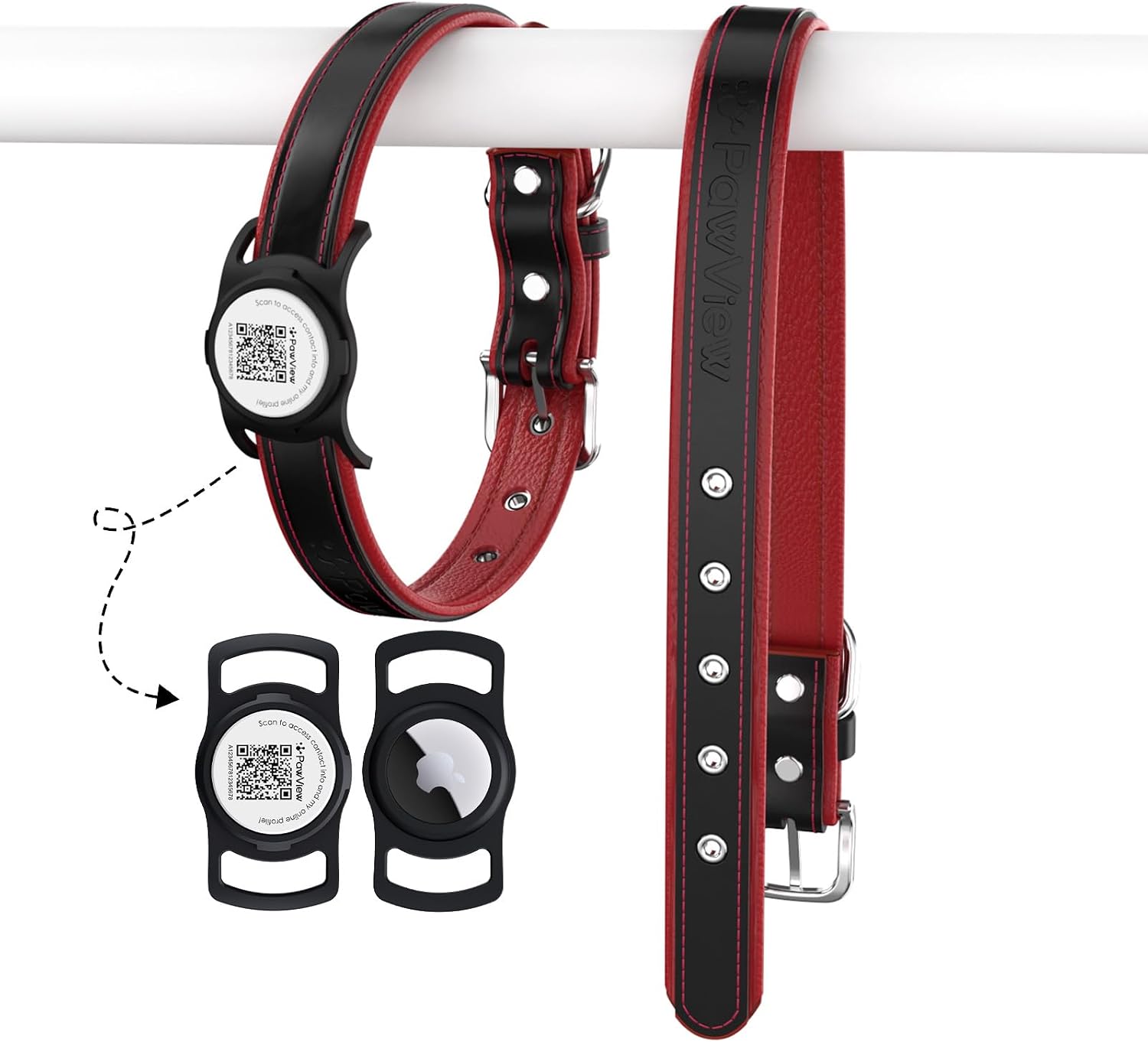 Thumbnail 5 de PawView Genuine Leather Dog Collar with AirTag Holder – Adjustable for Small Dogs (Pink)