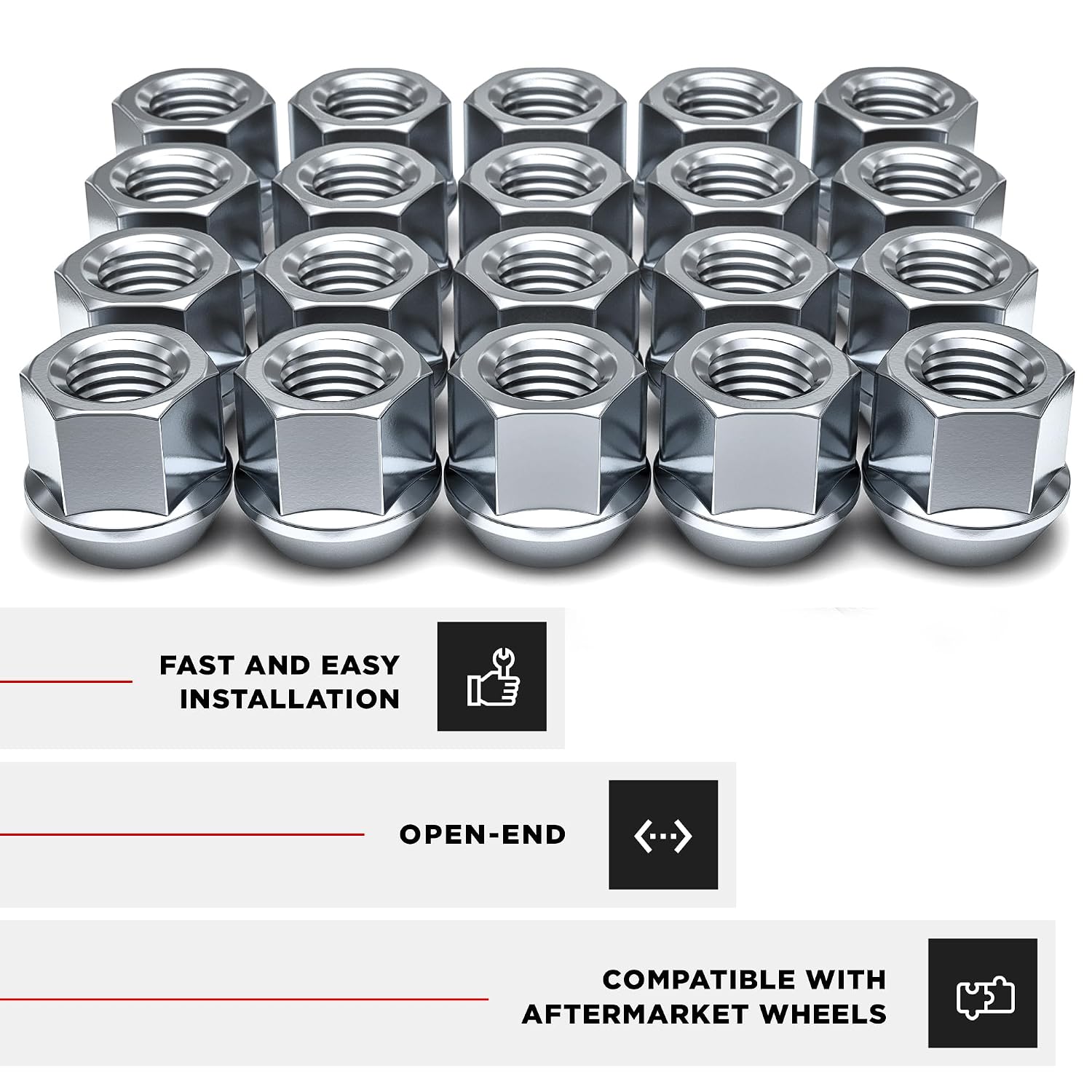 Detalle de White Knight 1304-1S-20AM Lug Nuts, 1/2"-20 Zinc Open-End Bulge Acorn, 20 Pack