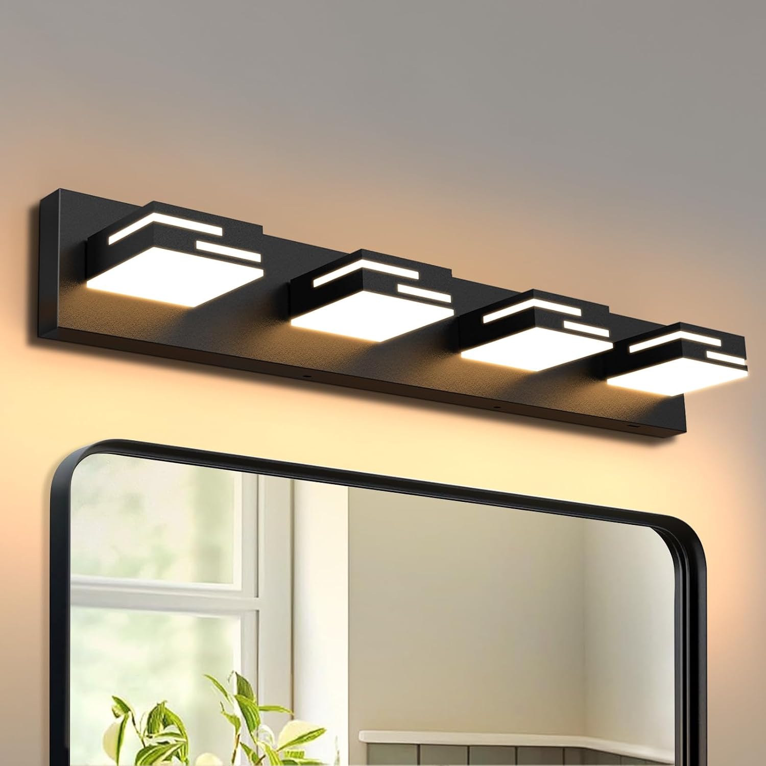 Detalle de LKHF 9553 4-Light LED Vanity Light, 5CCT, Matte Black, Swivel Acrylic Heads