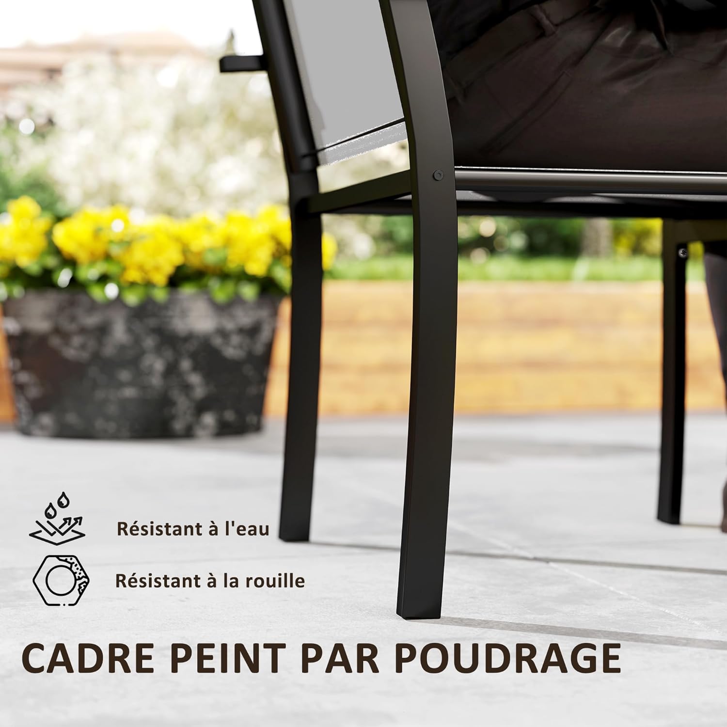 Thumbnail 6 de Outsunny Lot de 2 chaises de jardin empilables avec accoudoirs – cadre acier, gris clair