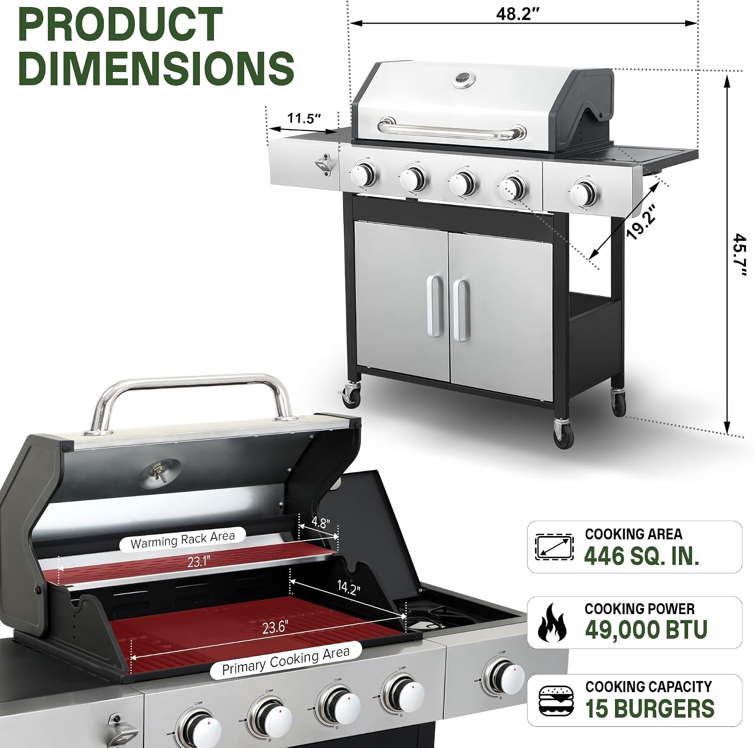 Detalle 2 de LMNOCHM Propane Grill and Griddle Combo, 4-Burner