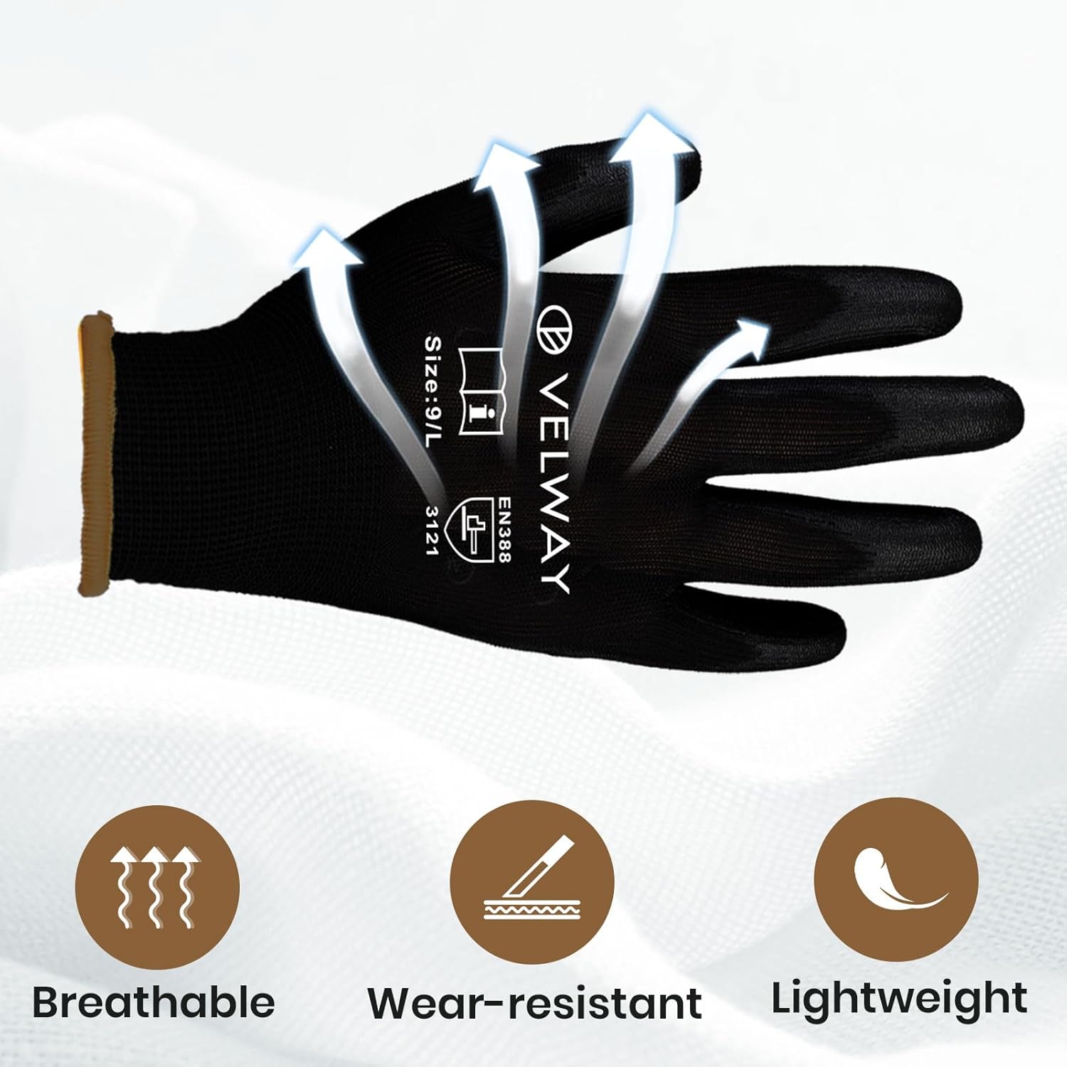 Thumbnail 2 de Velway 12 Pairs Safety Work Gloves, Size 9/L