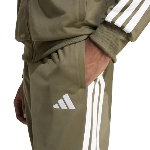 Detalle de adidas Sportswear Basic 3 Stripes tuta da uomo in tricot, Olive Strata/White, L