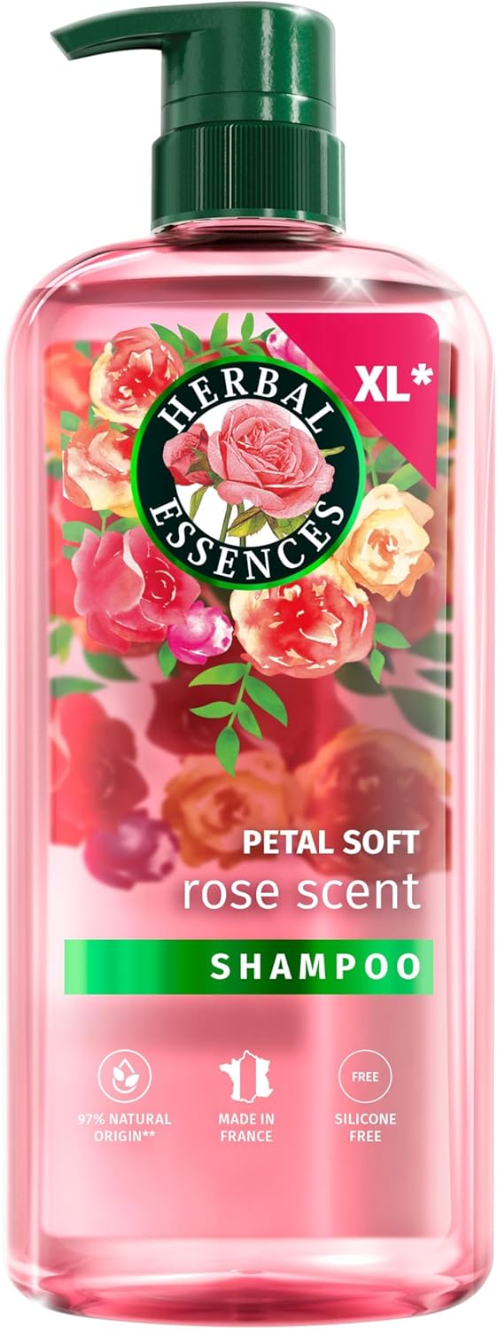 Detalle de Herbal Essences Shampooing Douceur Parfum Rose 650 ml – Cheveux secs, soyeux et nourris (sans silicone, vegan)