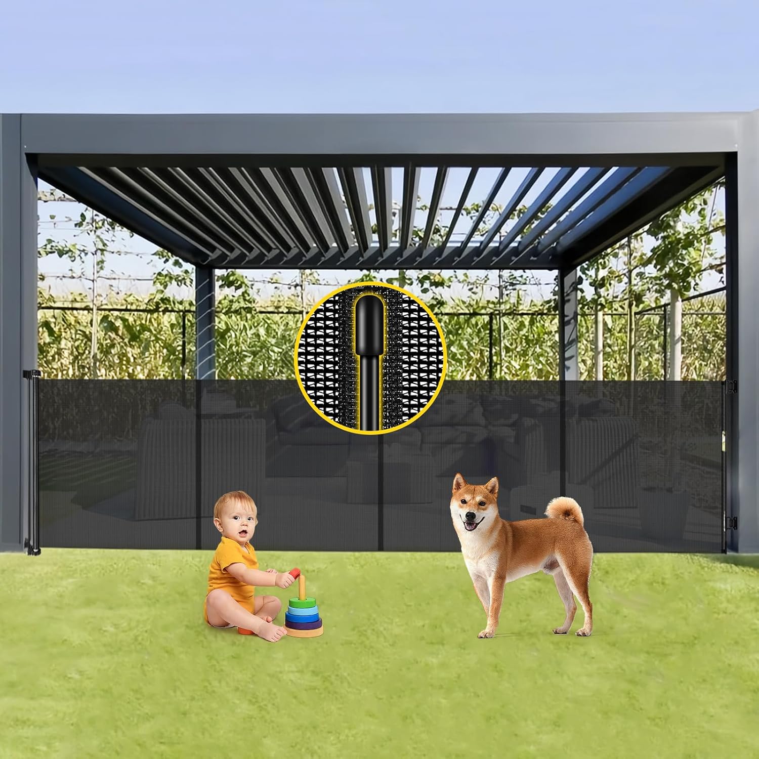 Detalle de Bingguz 42-Inch Extra-Tall, 160-Inch Retractable Baby Gate with Support Rods