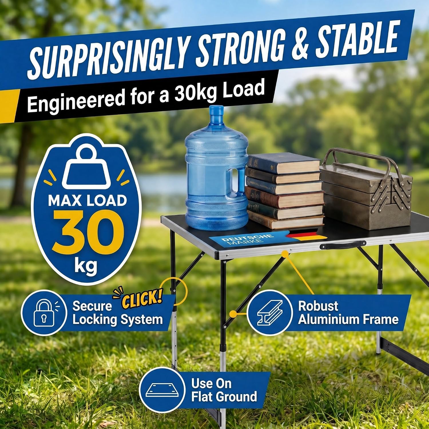 Detalle 1 de GOODS+GADGETS 3169011 Folding Table, 100 x 60 cm, 4 Heights, 30 kg
