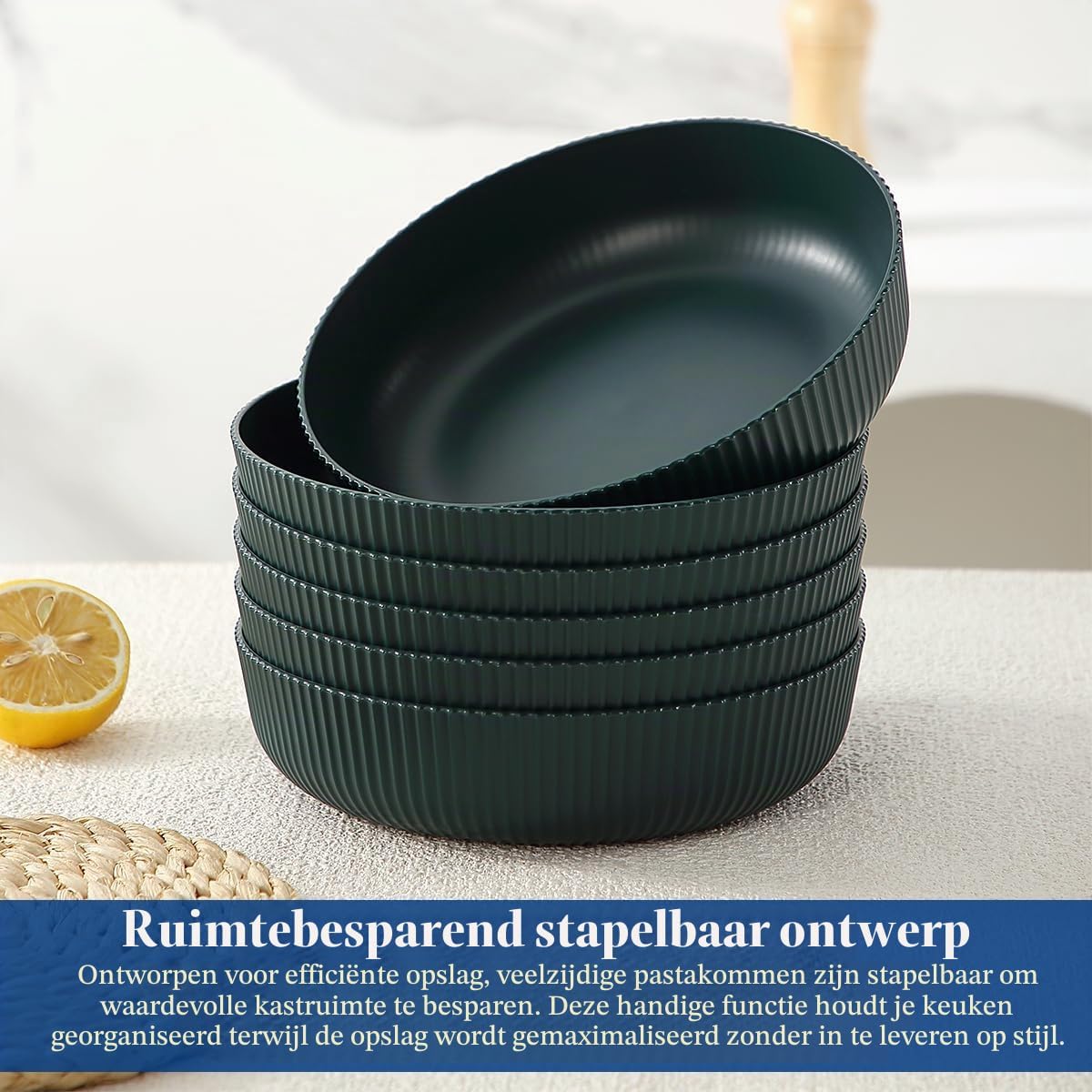 Detalle 2 de HOMQUEN pastakommen set van 6, 37 oz, groene kunststof kommen
