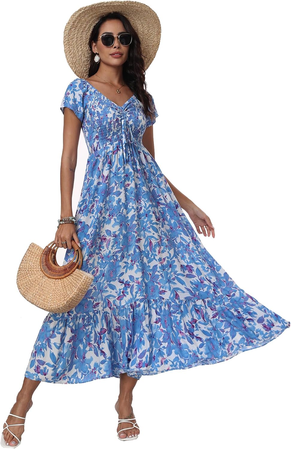 Thumbnail 6 de Summer Floral Smocked Maxi Dress for Women (2026) – Rayon Boho Tiered A-Line Beach & Party Dress