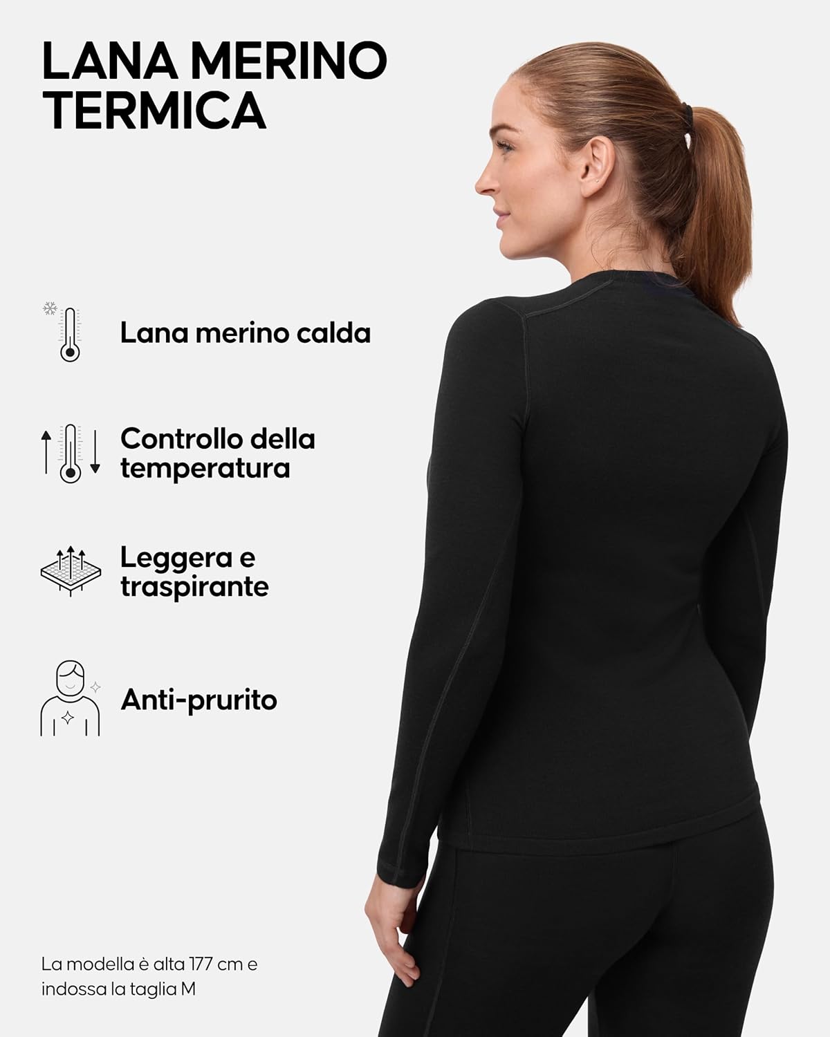 Detalle de DANISH ENDURANCE Maglia Termica Donna in Lana Merino a Manica Lunga per Sci, Trekking ed Escursionismo