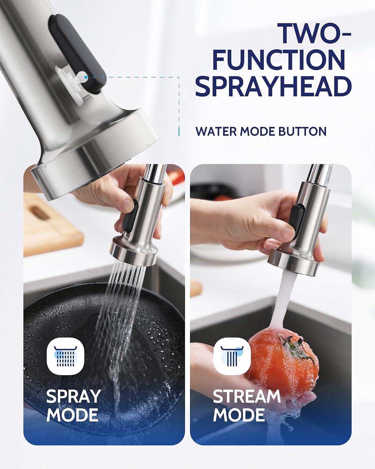 Detalle 2 de LUFEIDRA 07BNL High-Arc Kitchen Faucet with Dual-Mode Sprayer, Brushed Nickel