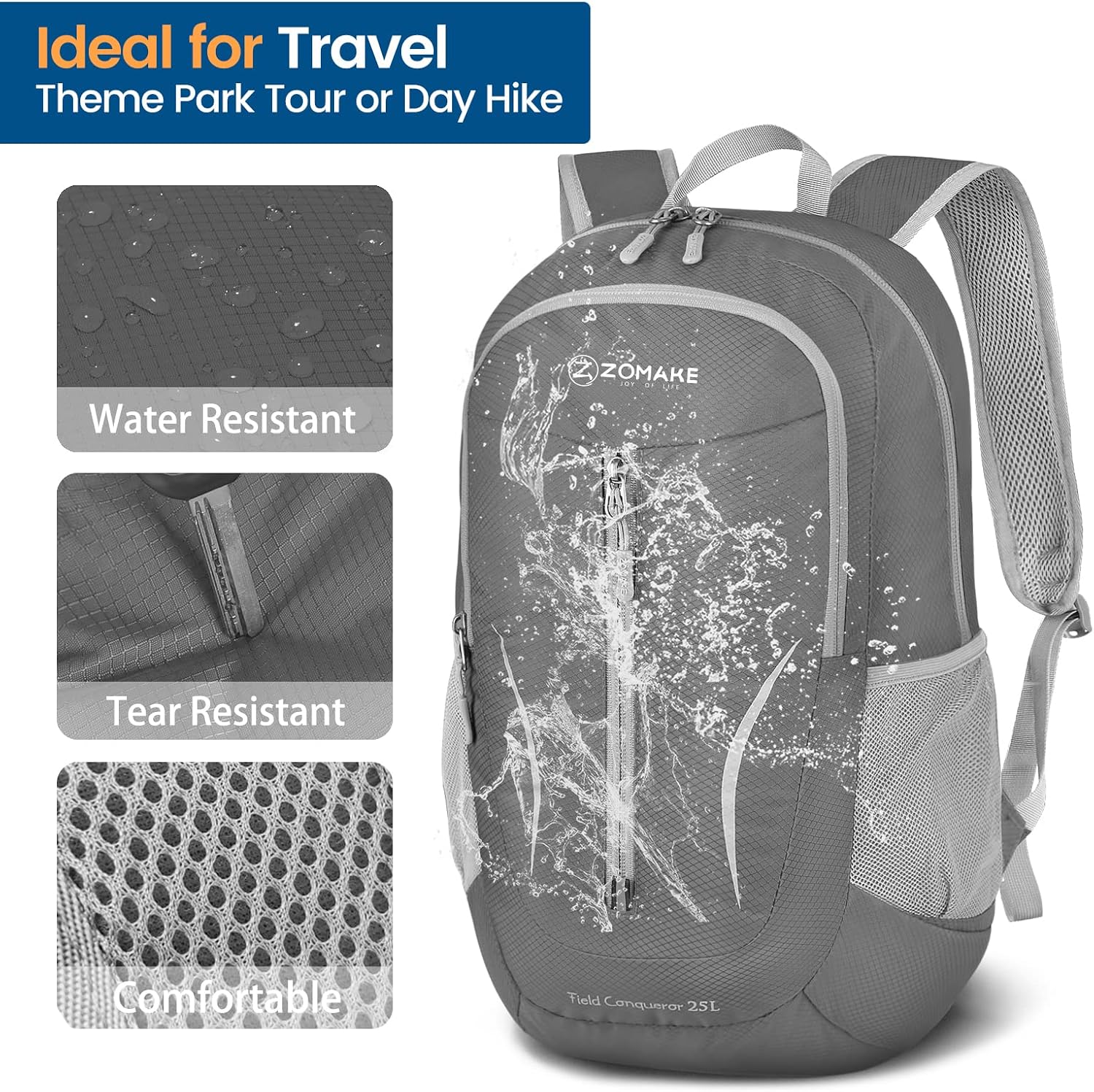 Detalle de ZOMAKE sac à dos pliable ultra léger 25L — petit daypack de randonnée packable