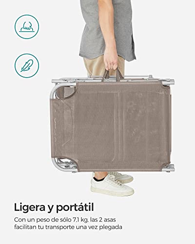 Thumbnail 8 de SONGMICS tumbona plegable con parasol y respaldo reclinable (193 x 53 x 29 cm, 150 kg) color topo