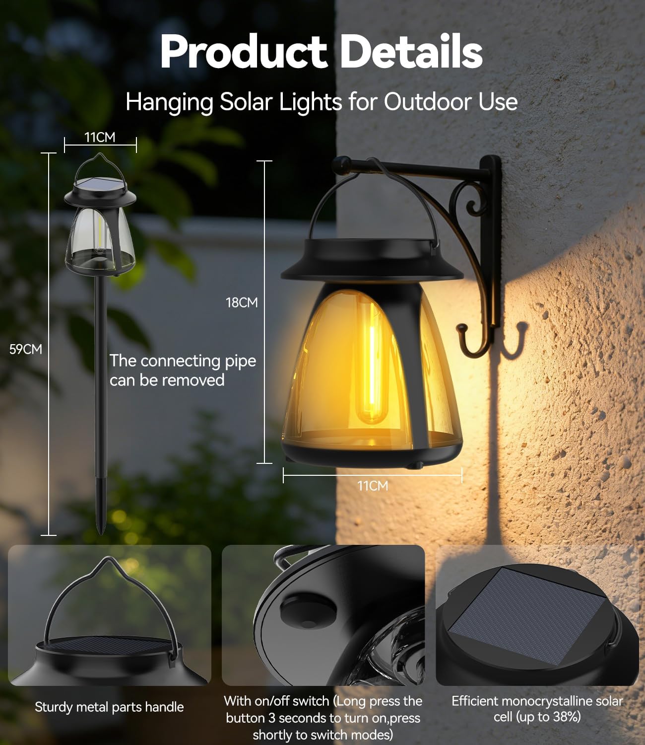 Thumbnail 3 de Luci Solari da Giardino Solari 2 Pezzi con Paletto e Maniglia LED 3000K Filamento Caldo IP65