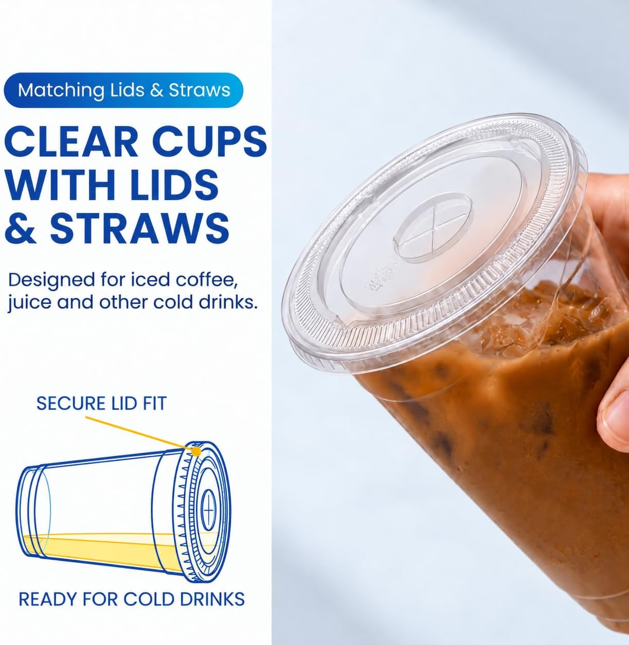 Detalle 1 de Clear Plastic Cups with Lids and Straws, 16 oz