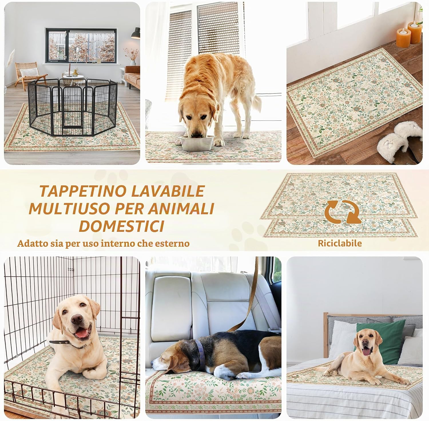 Detalle de BaoDan Traversine Lavabili per Cani 2 Pezzi 122x122 cm – Tappetini igienici riutilizzabili con fondo antiscivolo, stampa floreale marrone