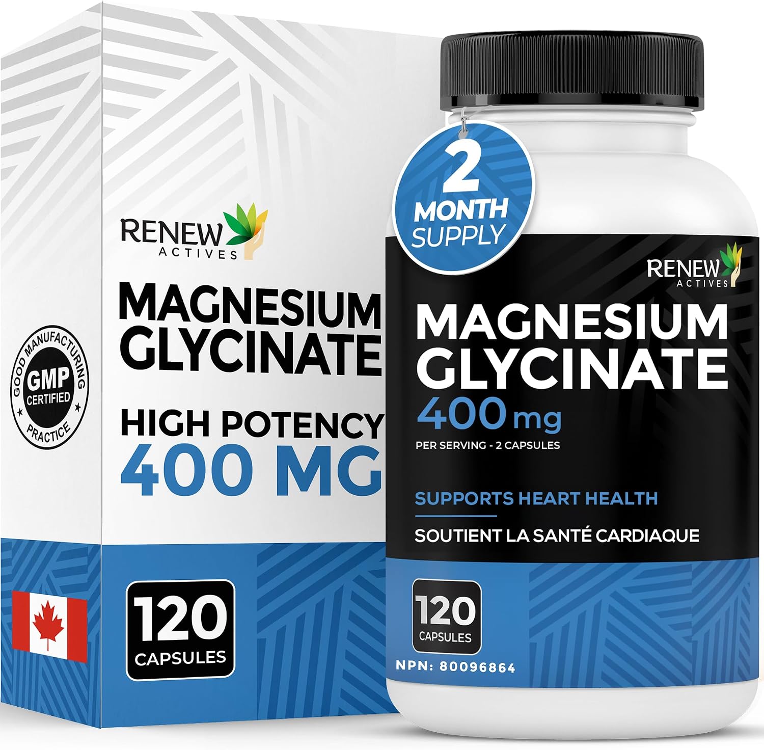 Detalle de Renew Actives Magnesium Glycinate, 120 Vegan Capsules, 400 mg per Serving