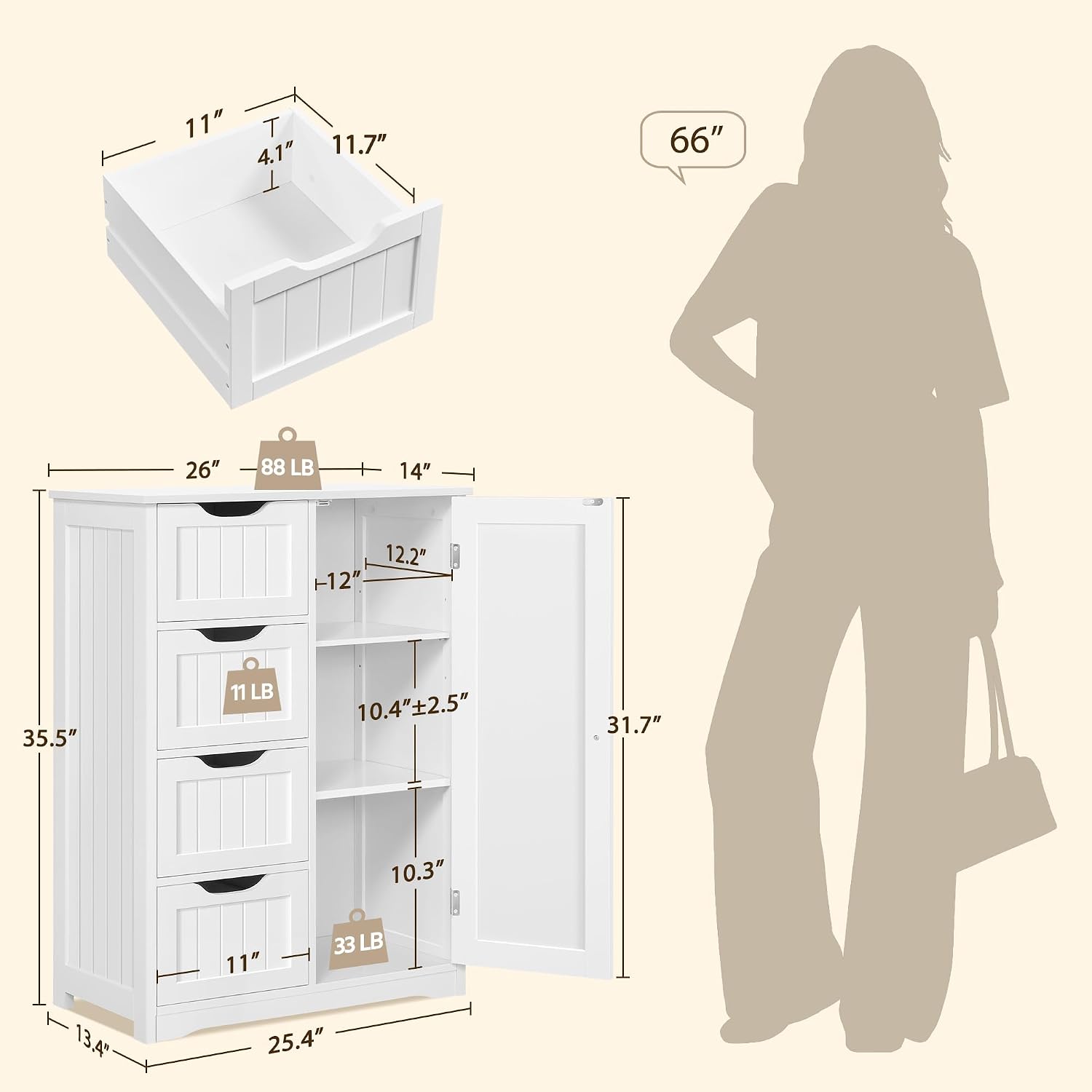 Detalle de Yaheetech Bathroom Storage Cabinet, 4 Drawers