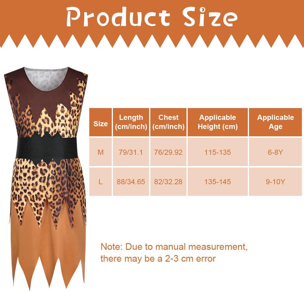 Detalle de AYBUY Costume da Cavernicolo per Bambini – Tunica leopardata con cintura e accessori