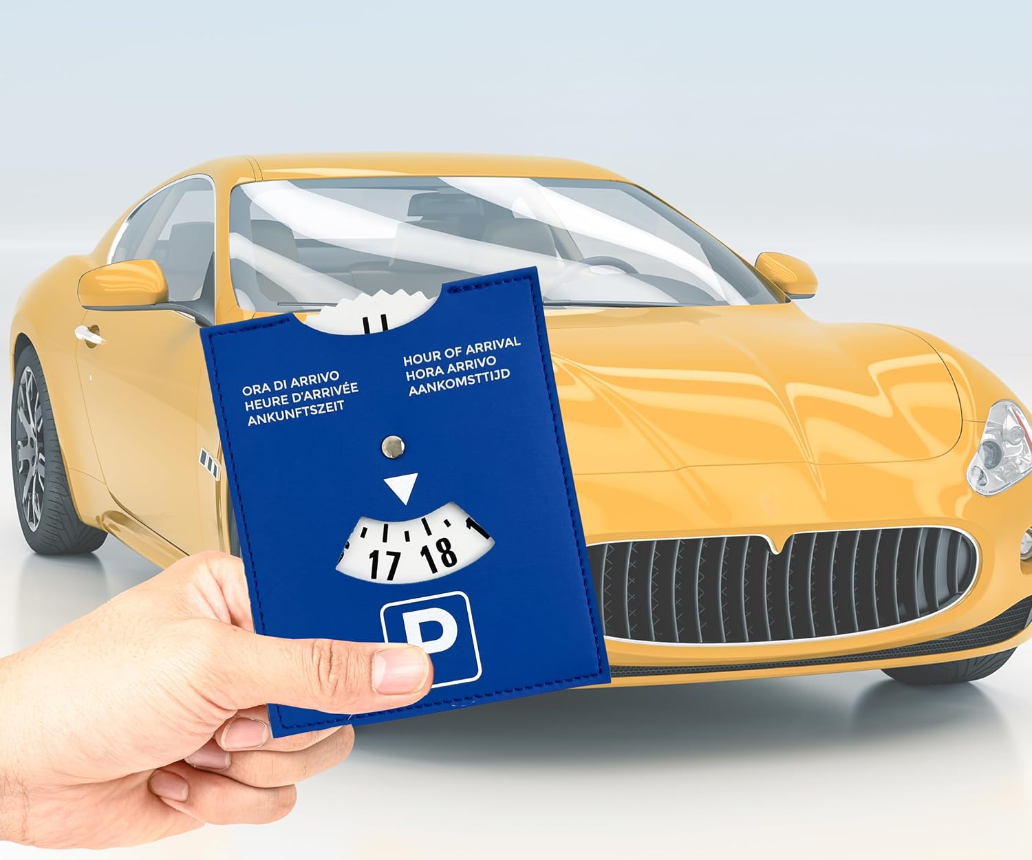 Detalle de Pubblimania Parkscheibe Maxi Blau Luxusmodell – Soft-Touch Kunstleder, EU-Einsatz