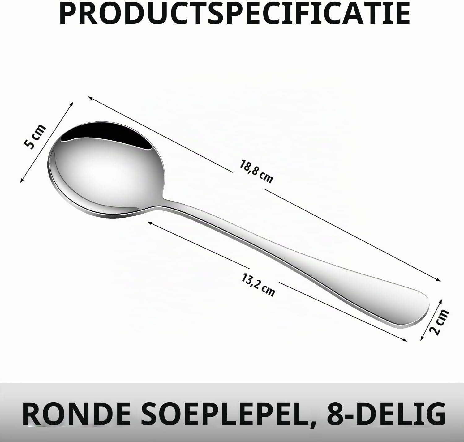 Detalle de Dehov T1010 ronde soeplepels van roestvrij staal, 18,5 cm, set van 8