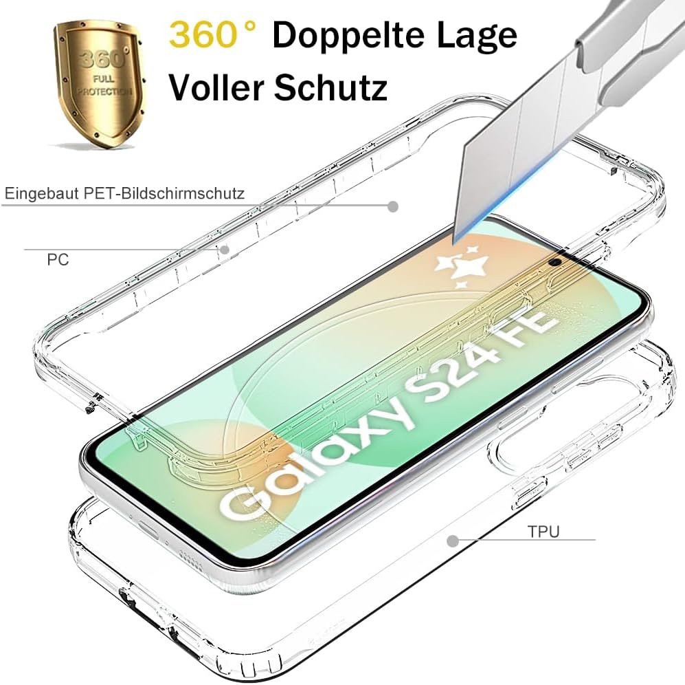 Thumbnail 1 de Leedia Coque de protection complète transparente pour Samsung Galaxy S24 FE 6,65" – 360° anti-chocs avec film d’écran intégré