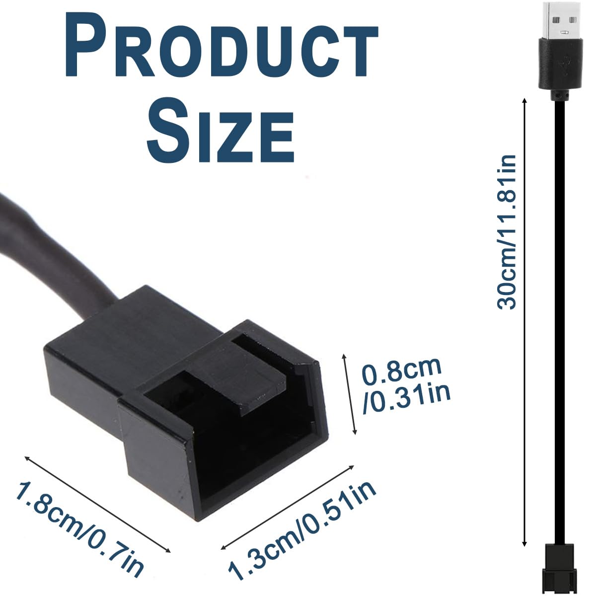 Detalle de DAOKAI USB to 3pin/4pin PWM Fan Cable – 5V USB Fan Power Adapter Extension (30cm) – 10 Pack