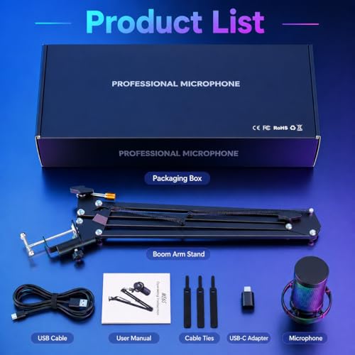 Thumbnail 8 de Anykuu Micro Gaming RGB 24 Bits/192 kHz USB Microphone Condensateur