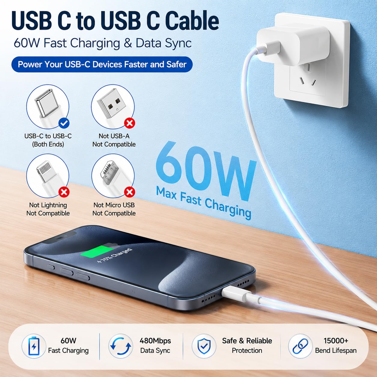 Thumbnail 1 de chcela 60W USB C Fast Charging Cable