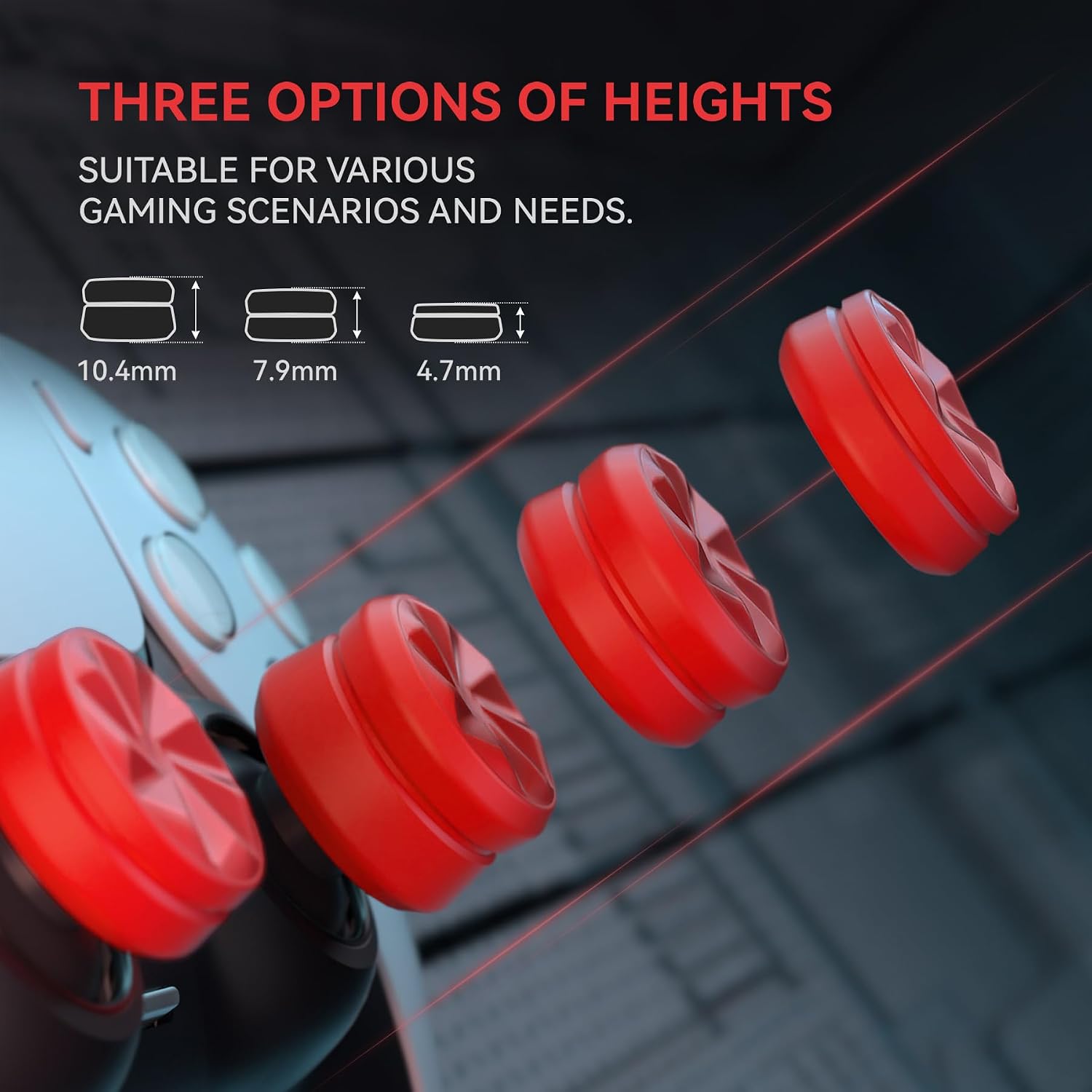 Detalle de PlayVital 3 Height Hurricane thumb grips for PS5 / Xbox Controllers / Switch Pro (Passion Red)