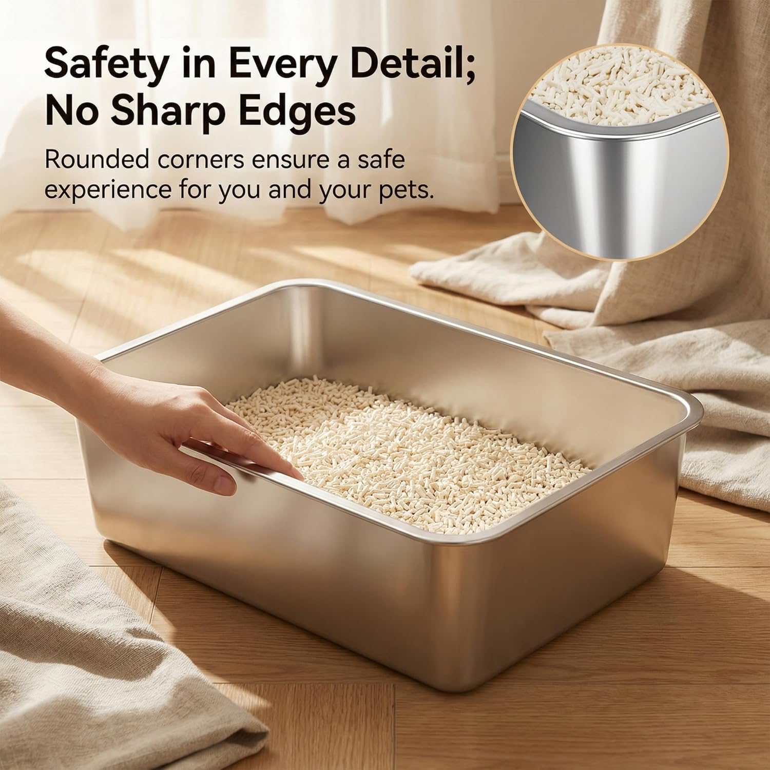 Detalle 2 de Suhaco Stainless Steel Cat Litter Tray 45 x 35 x 15 cm