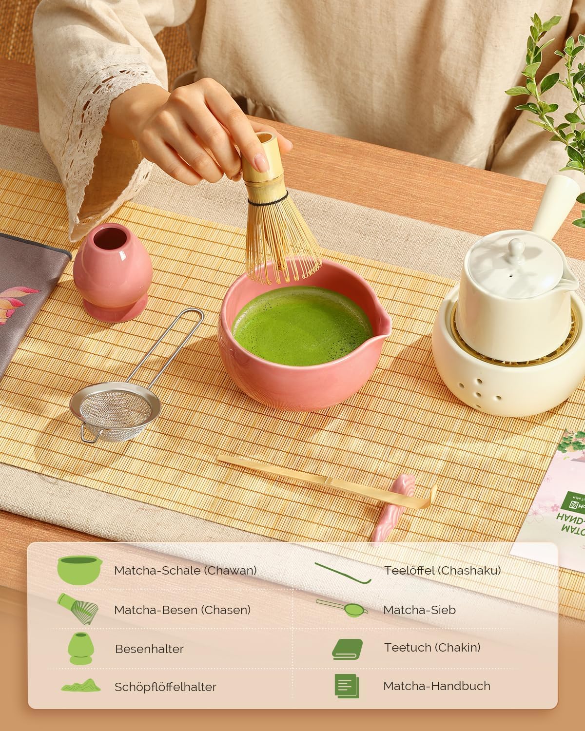 Thumbnail 2 de Maestri House Matcha Besen Set Geschenkset 7-teilig (inkl. Schale, Chasen & Halter) in Rosa