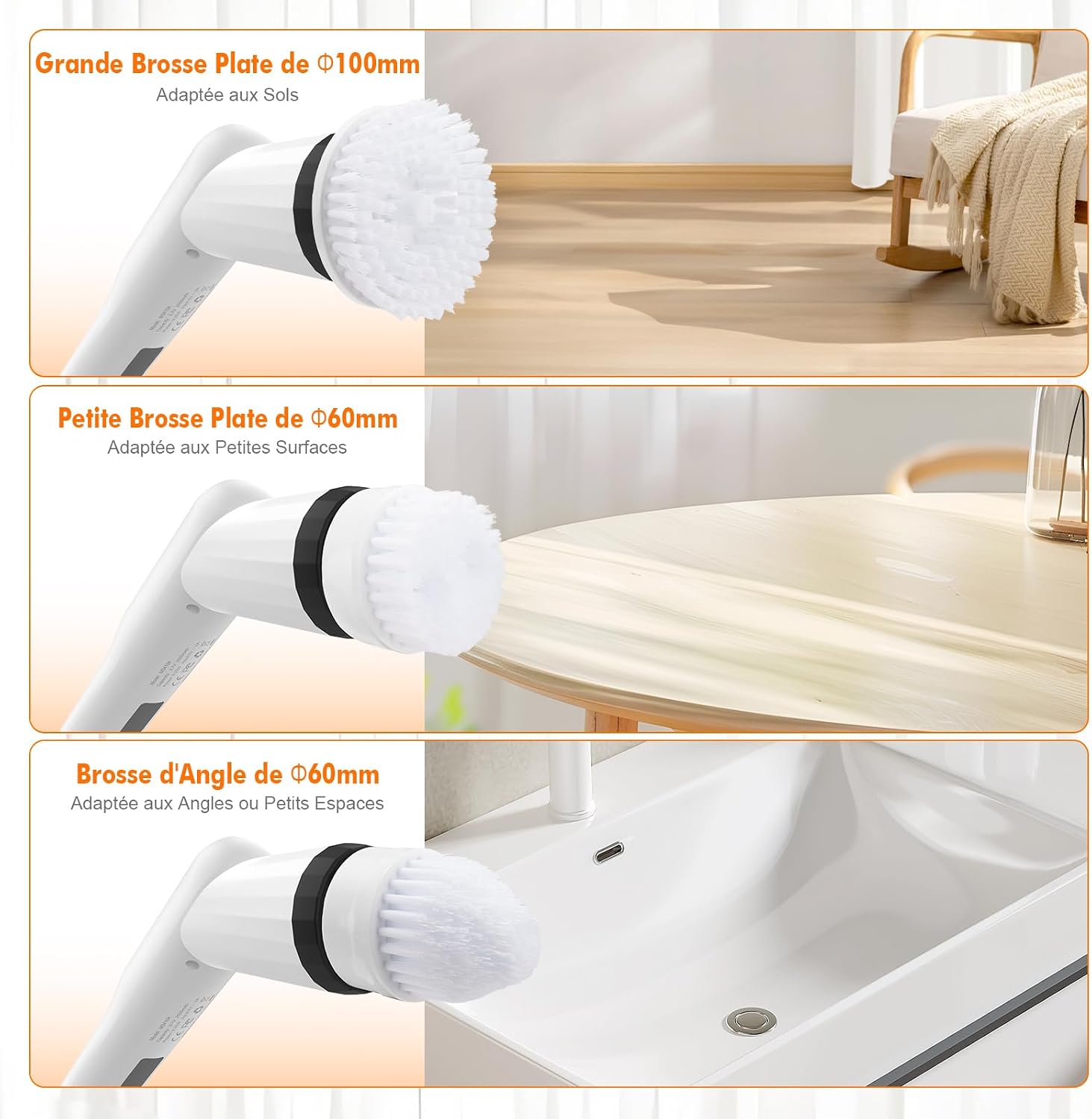 Detalle de Ibergrif Brosse de Nettoyage Électrique Rotative 6 en 1 – Manche télescopique et IPX7