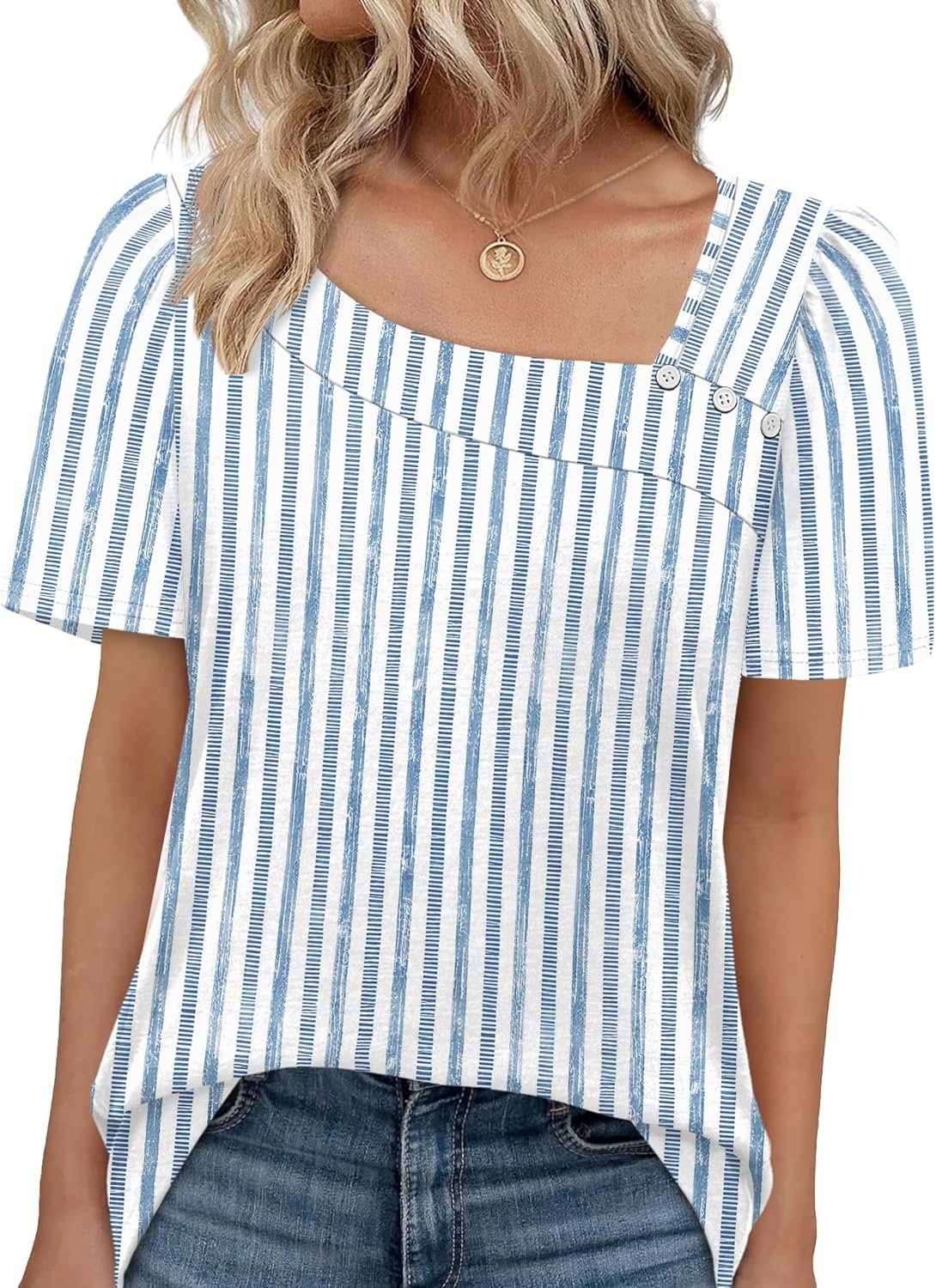 Thumbnail 1 de WIHOLL Women’s Square Neck Short Sleeve Summer Tops (Square Neck Spring Blouses)