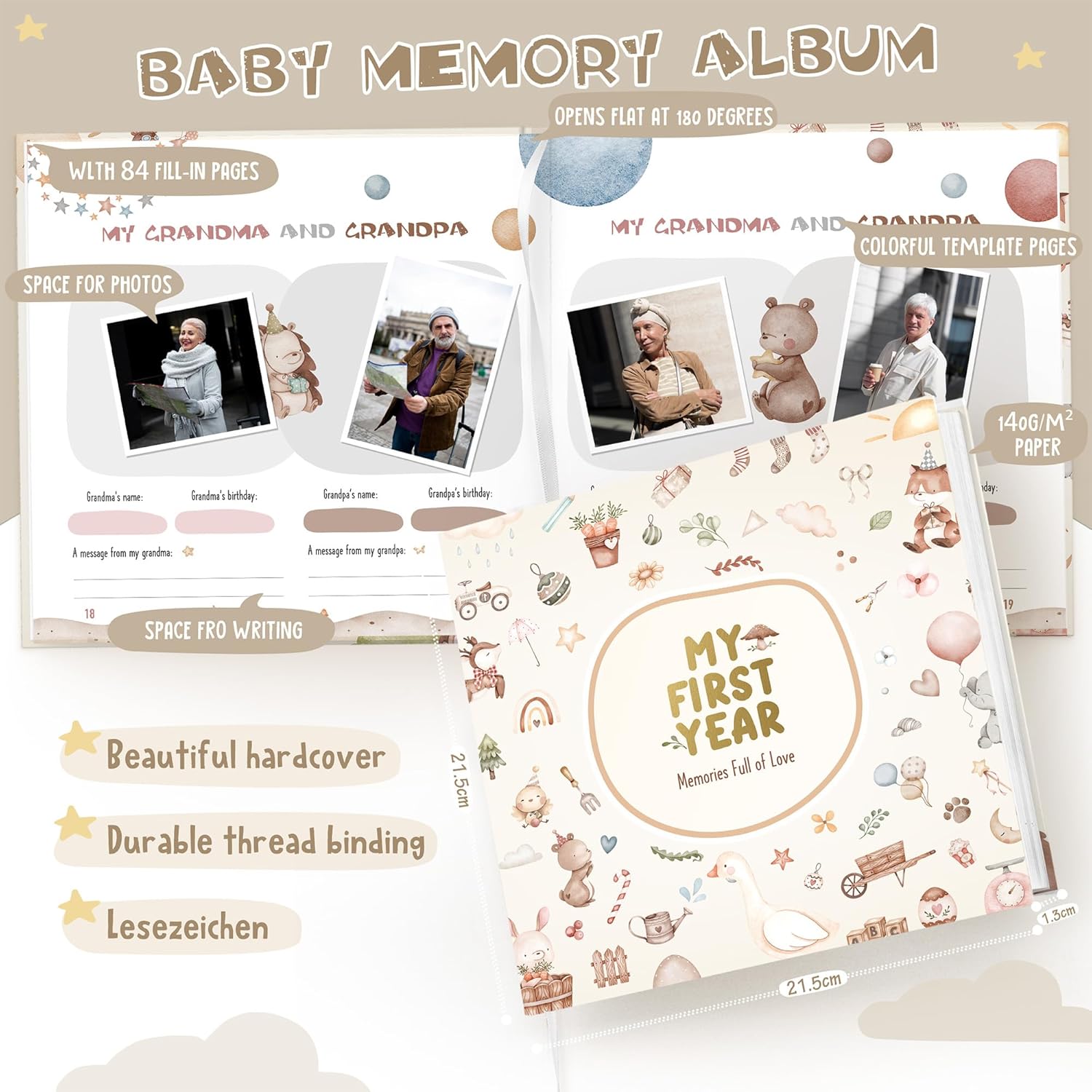 Detalle de Hyggartn Baby Memory Book – My First Year Journal with Stickers (84 Pages)