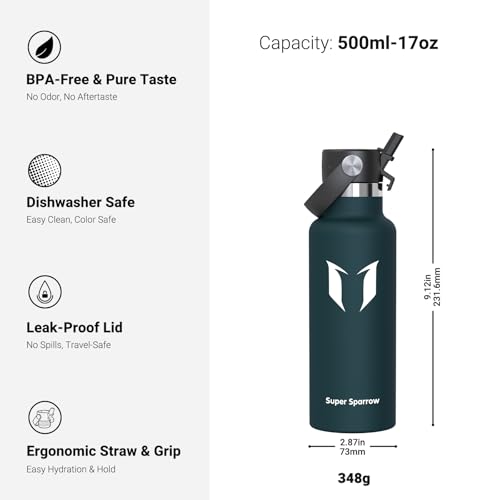 Detalle de Super Sparrow Sparrow Insulated Water Bottle Kids 500ml – Stainless Steel with Flip-Top Straw