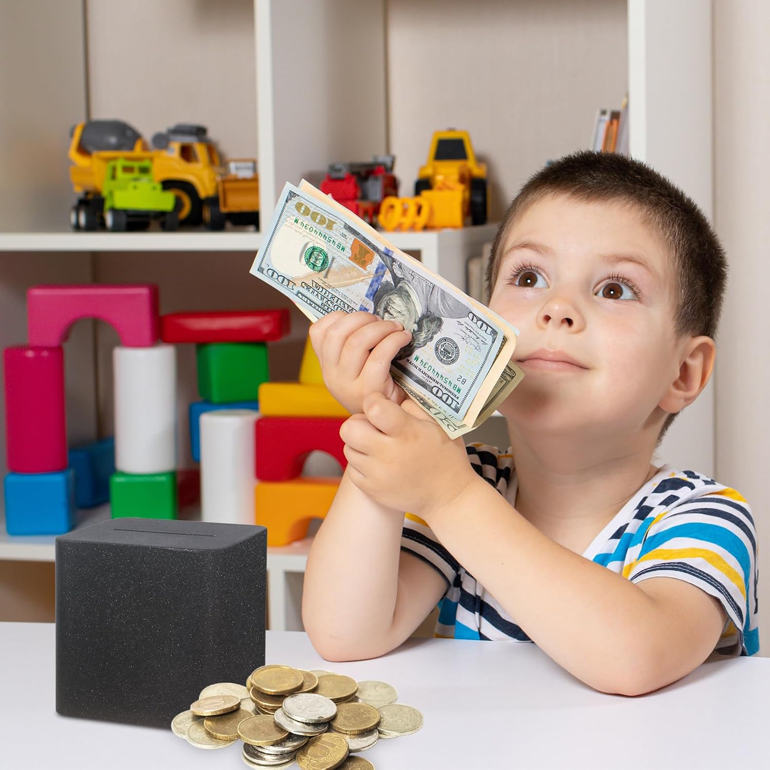 Detalle de Stainless Steel Money Box 4.72” x 4.72” x 4.72” – Unopenable Saving Box (Black)