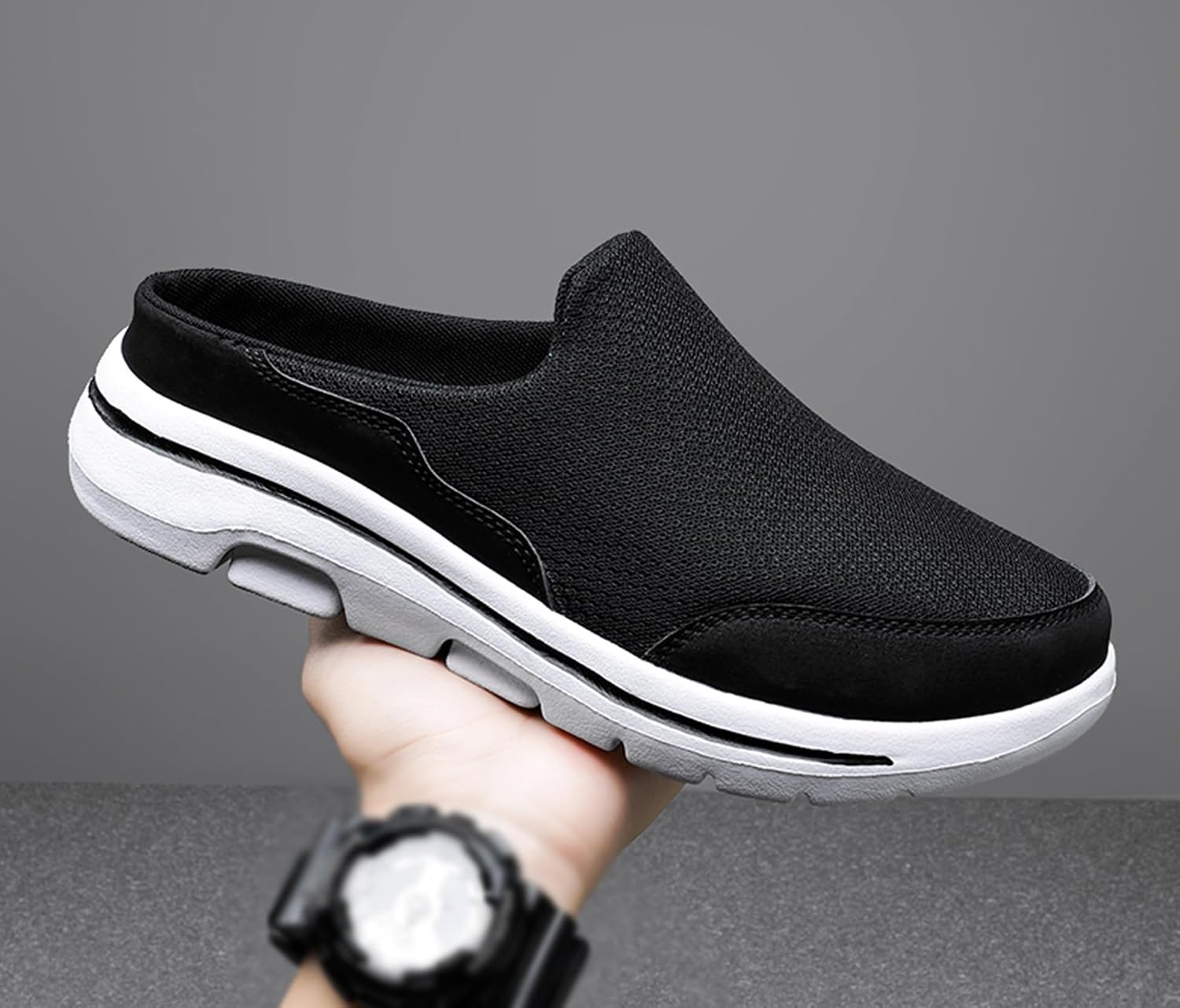 Detalle 2 de SMajong Slip on Mules: Breathable Knit Garden Slippers for Indoor and Outdoor Use