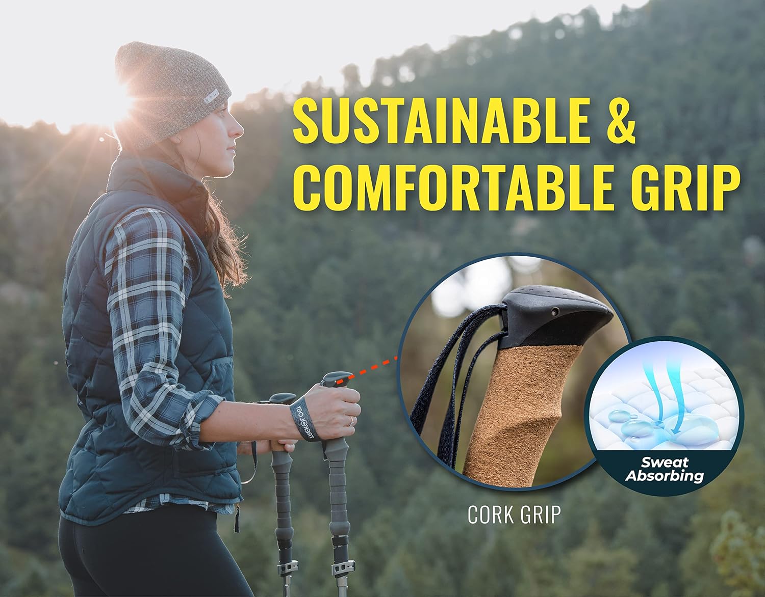 Detalle de TREKOLOGY Trek-Z Cork Grip Trekking Poles – Lightweight Folding Hiking Poles