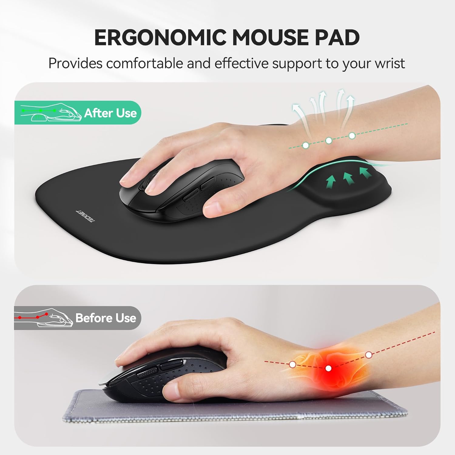 Detalle 2 de TECKNET Gel ergonomic mouse pad with wrist rest 🖱
