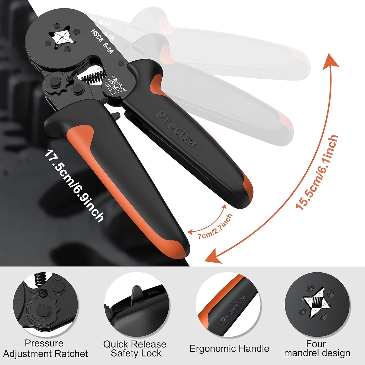 Detalle de Pince à sertir 0,25–10 mm² avec 2 000 cosses à viroles (Preciva, AWG23-7)