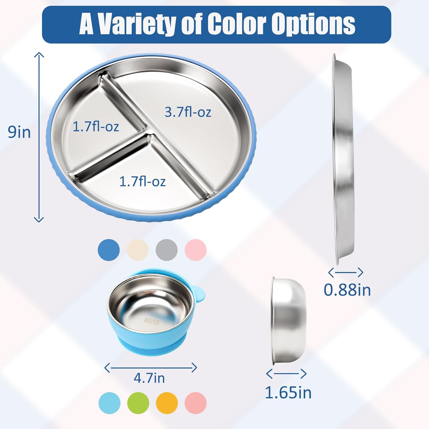 Thumbnail 1 de CLDY 2-teiliges Babyteller-Set aus Edelstahl mit Saugnapf + 2 Breischalen (BPA-frei, auslaufsicher)