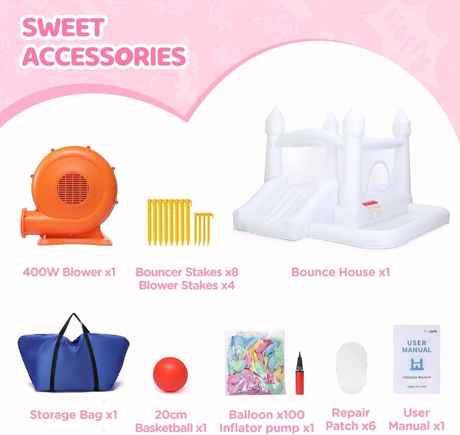 Thumbnail 6 de White Bounce House for Kids 3-6 with Blower, 10x10x7 ft Inflatable Castle