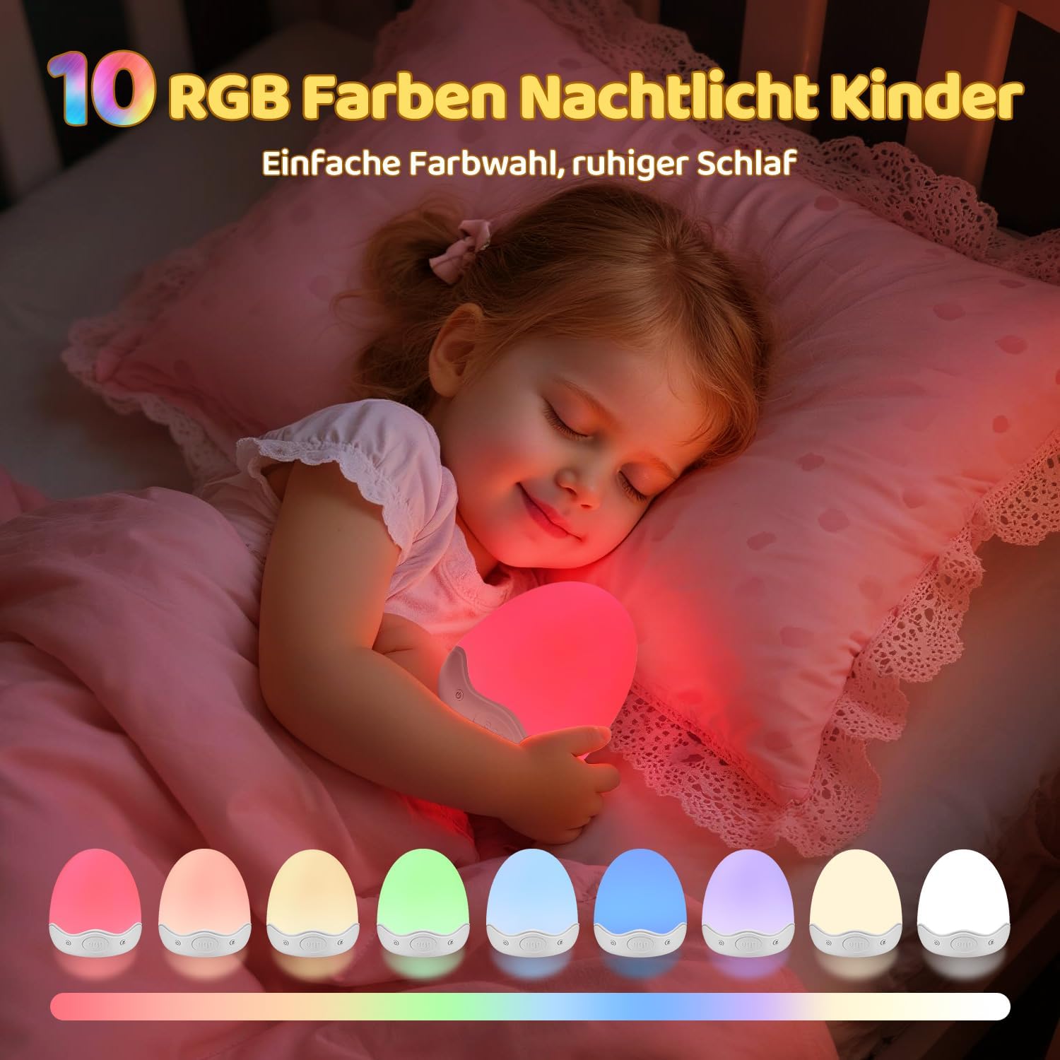 Detalle 2 de COOLNIGHT Nachtlicht Kinder Eggy Egg – dimmbares Stilllicht mit Touch, Fernbedienung, 10 Farben und langer Akku