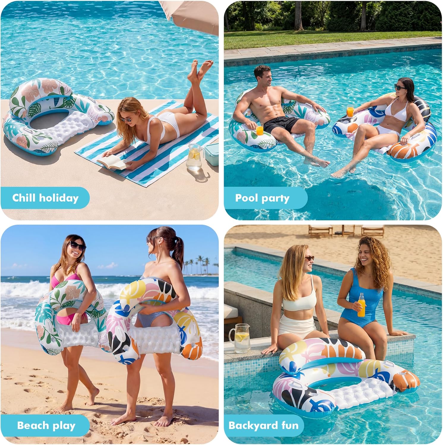 Thumbnail 1 de OKSUWATER 2-Pack Adult Pool Float Chairs with Cup Holders & Handles