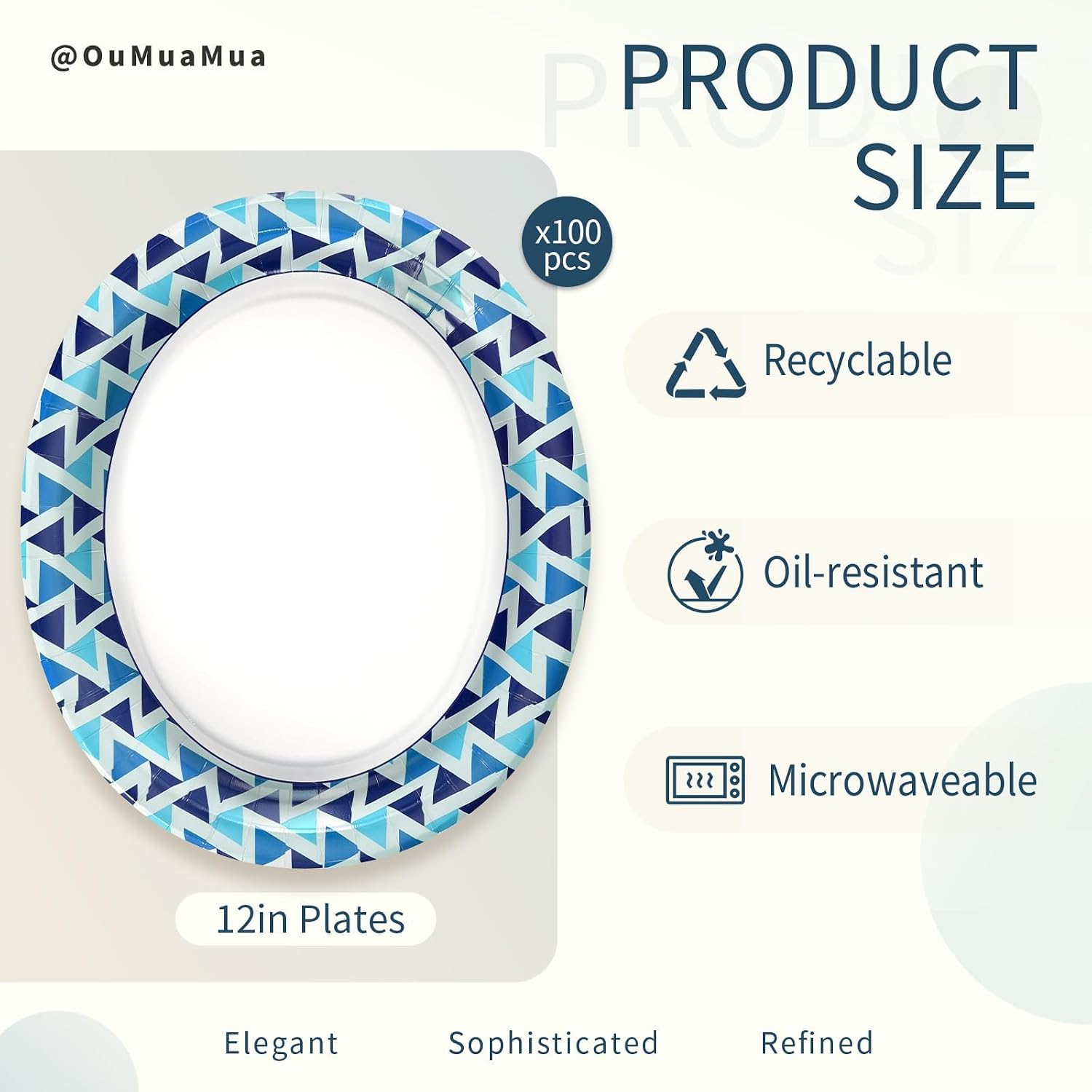 Detalle 2 de OuMuaMua Paper Plates 12 Inch – 100 Count Large Disposable Plates