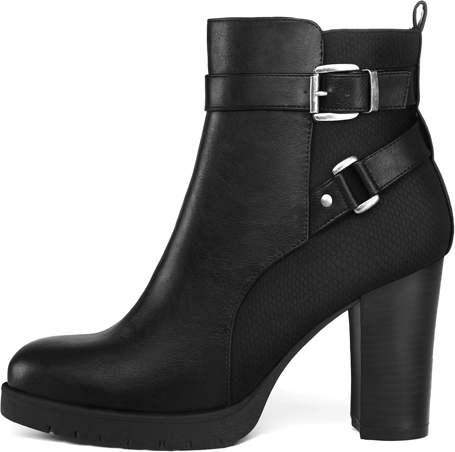 Detalle de mysoft Women's Wide Ankle Boots with Side Zip and 3.2-Inch Stacked Heel